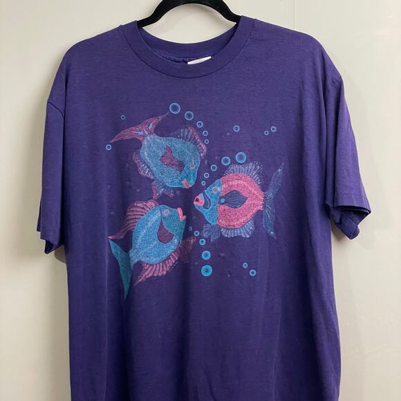 Vintage XL goth under the sea angler fish graphic t-shirt short sleeve tropical - Picture 2 of 8